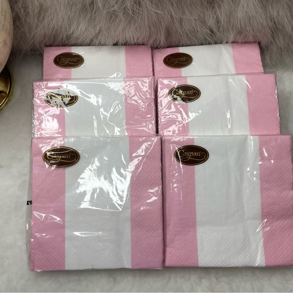 Lot of 7 Caspari Bandol Striped Petal Pink 20 Triple Ply Napkins 33cmx33cm - Picture 4 of 6